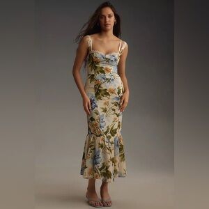 Reformation Floral Dress in Blue and Green